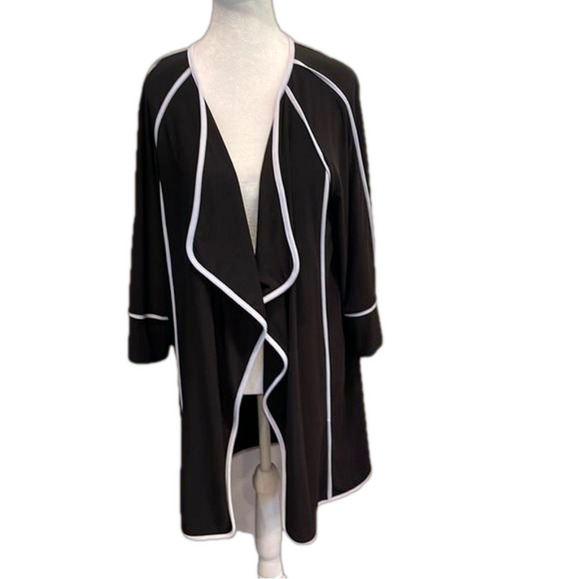 Cartise M (Sz 4) black and white open waterfall type lapel  stretch jacket - Picture 1 of 7